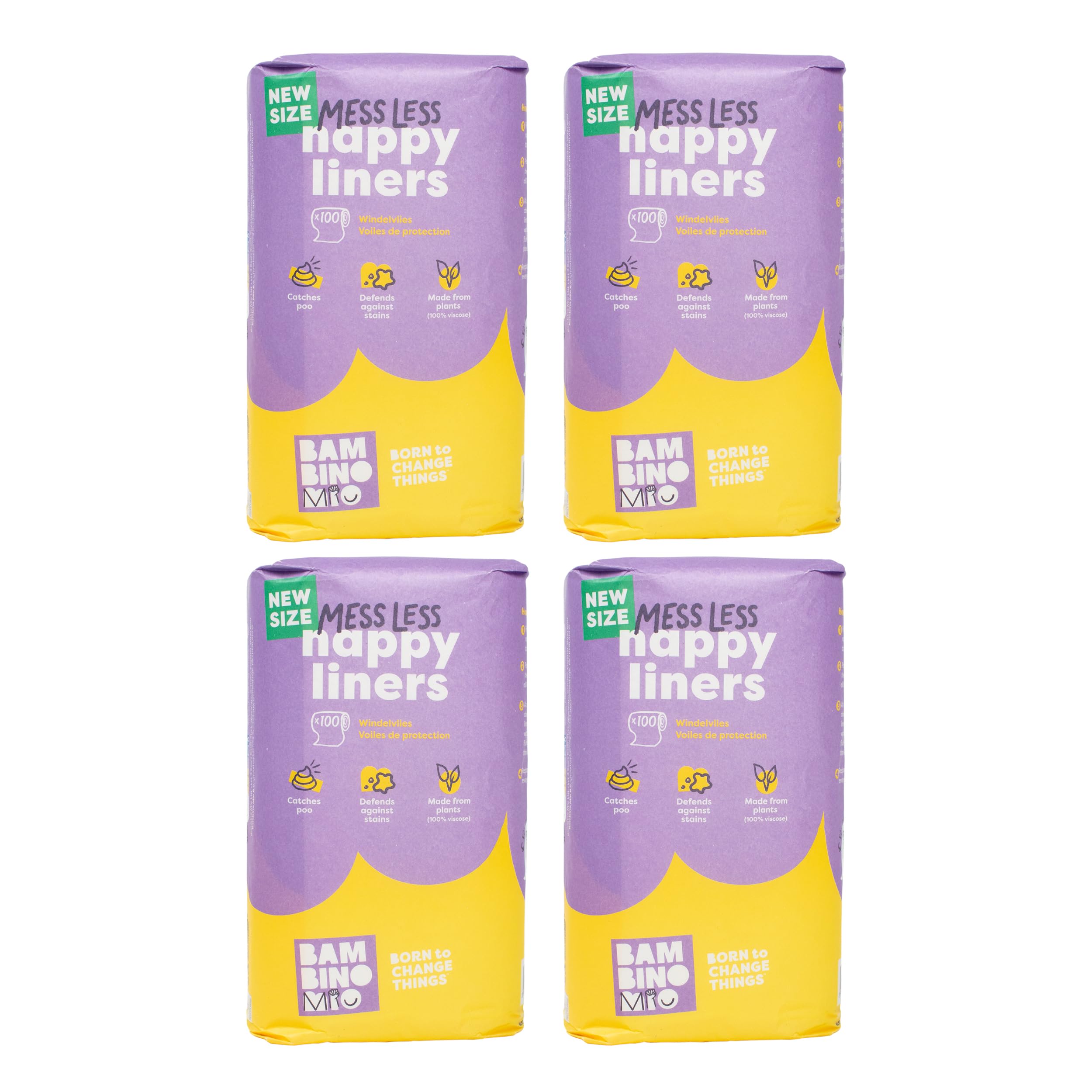 Bambino Mio, Messless Nappy Liners, Biodegradable, 100 Liners, Pack of 4 (16cm x 29cm), 16cm x 29cm, One Size