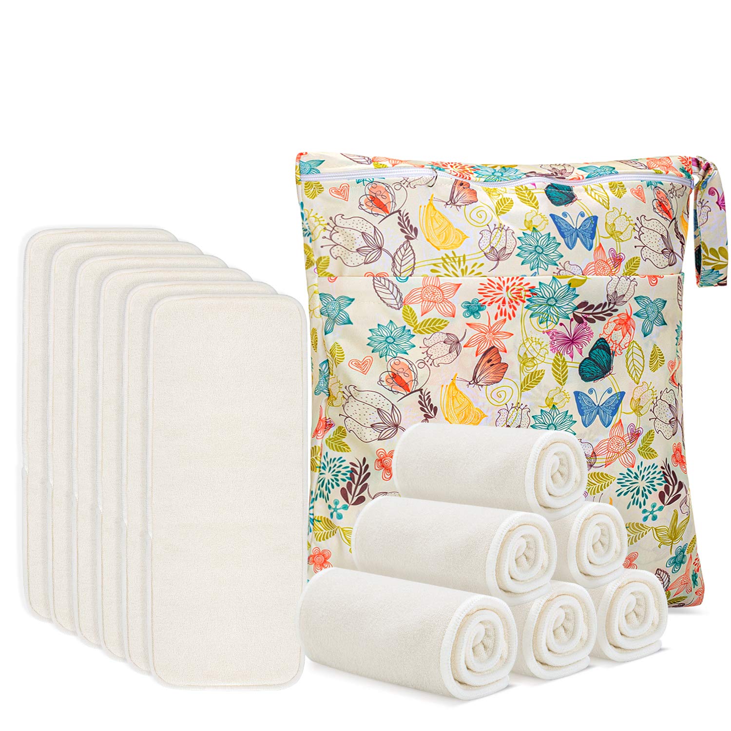 Damero Baby Nappy Liners (Pack of 12), Reusable Bamboo Nappy Inserts Booster Compatible with Wet Dry Bag, Washable Bamboo Fibre Nappies Inserts, One Size