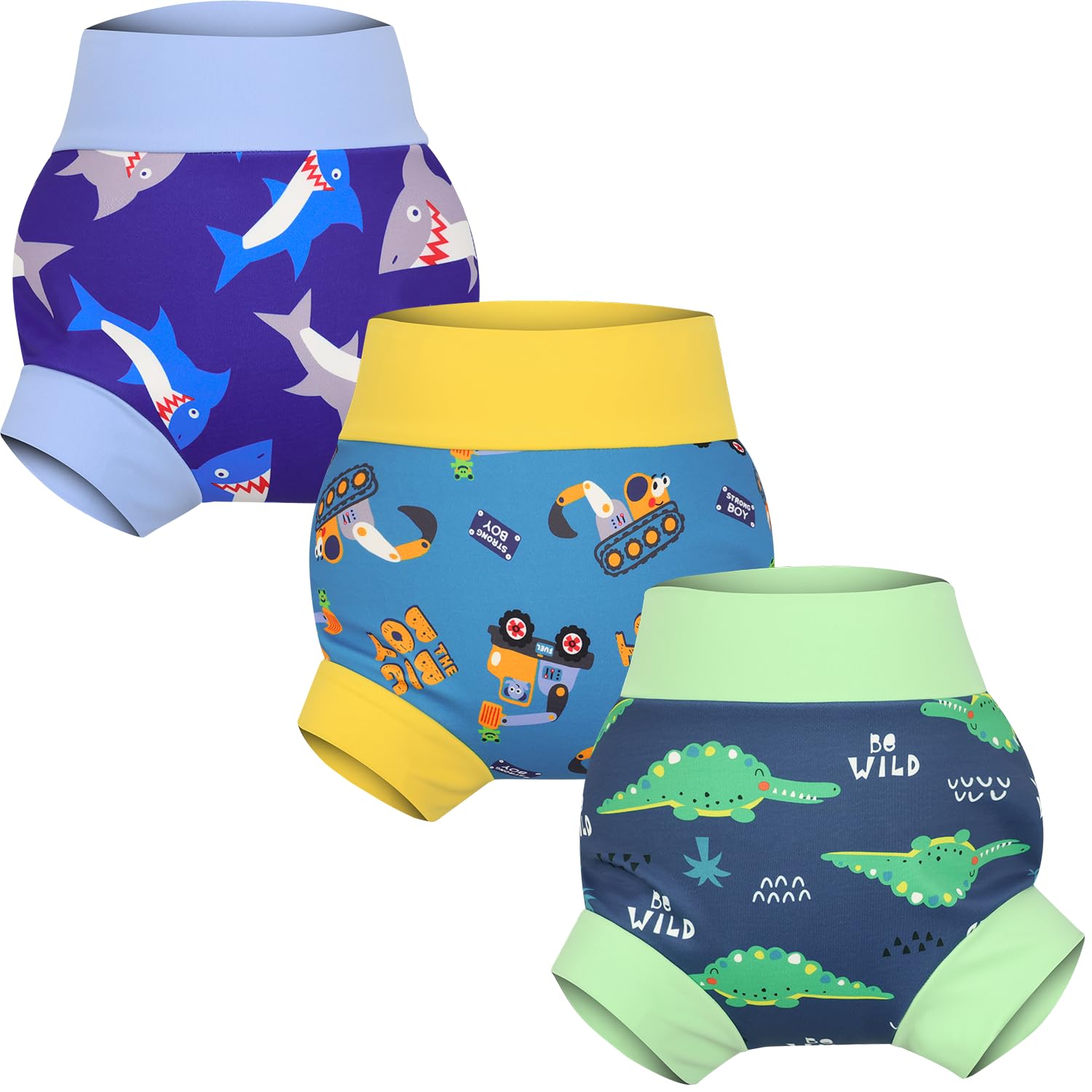 FLYISH DIRECT Reusable Swim Nappy for Boys and Girls, 2-3 Years, Green | 3 Packs, Leak-proof, 2-3 Years