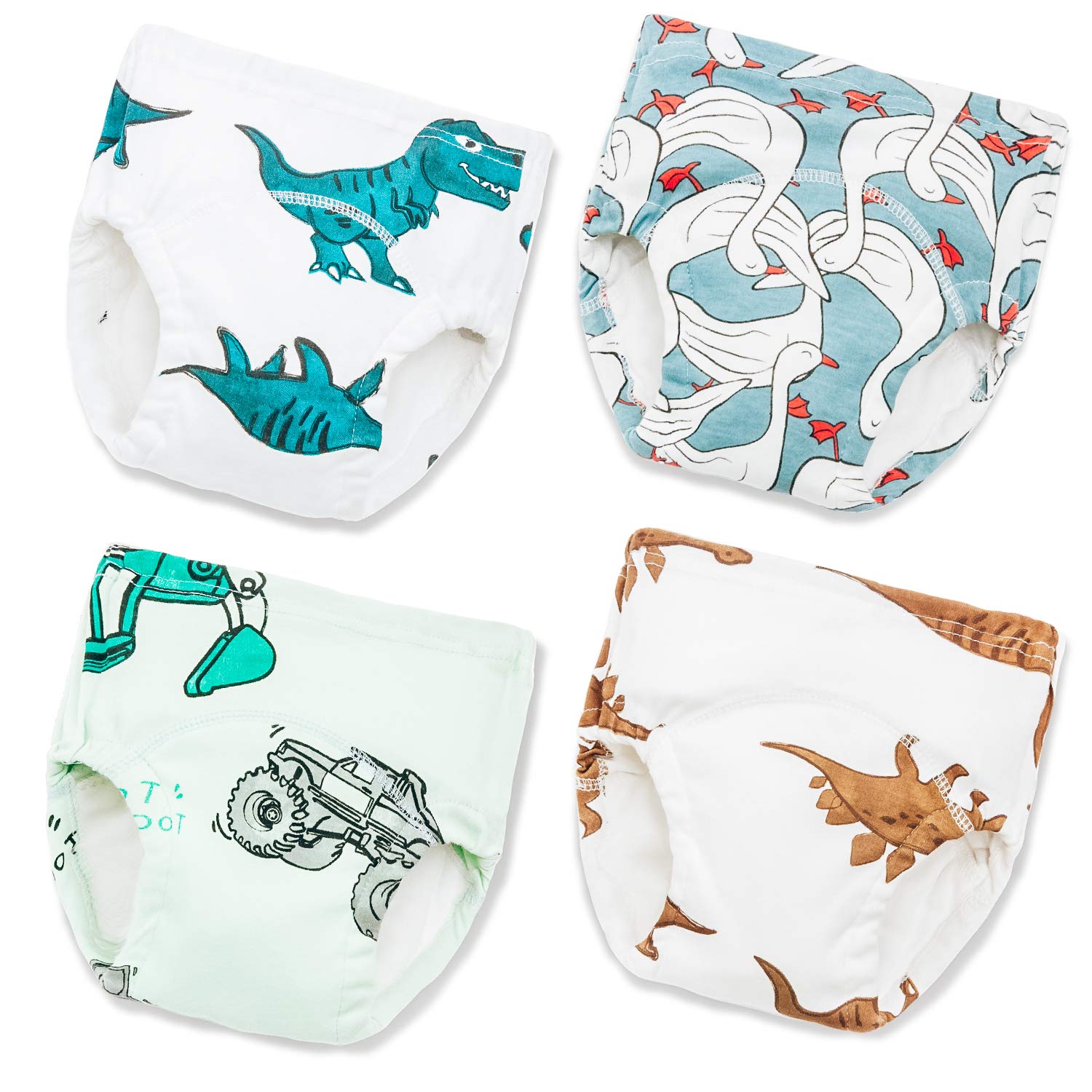 Joyo roy Reusable Training Pants for Baby Boy 5T 4Pack Potty Training Pants 100% Cotton Cloth Nappies Size 5 Padded Underwear for Toddlers, Size 5