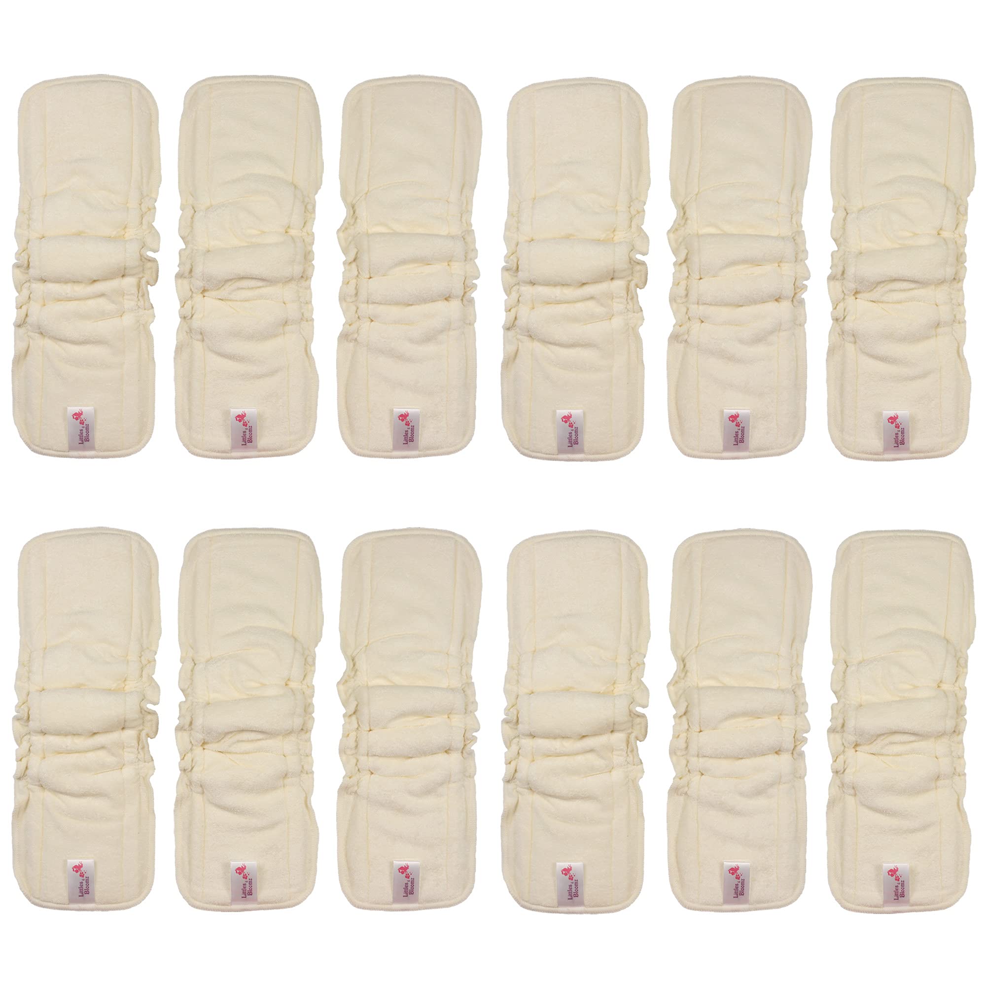 Littles & Bloomz 12 Bamboo 5-Layer Nappy Inserts, Elastic Gussets, BBC12, One Size