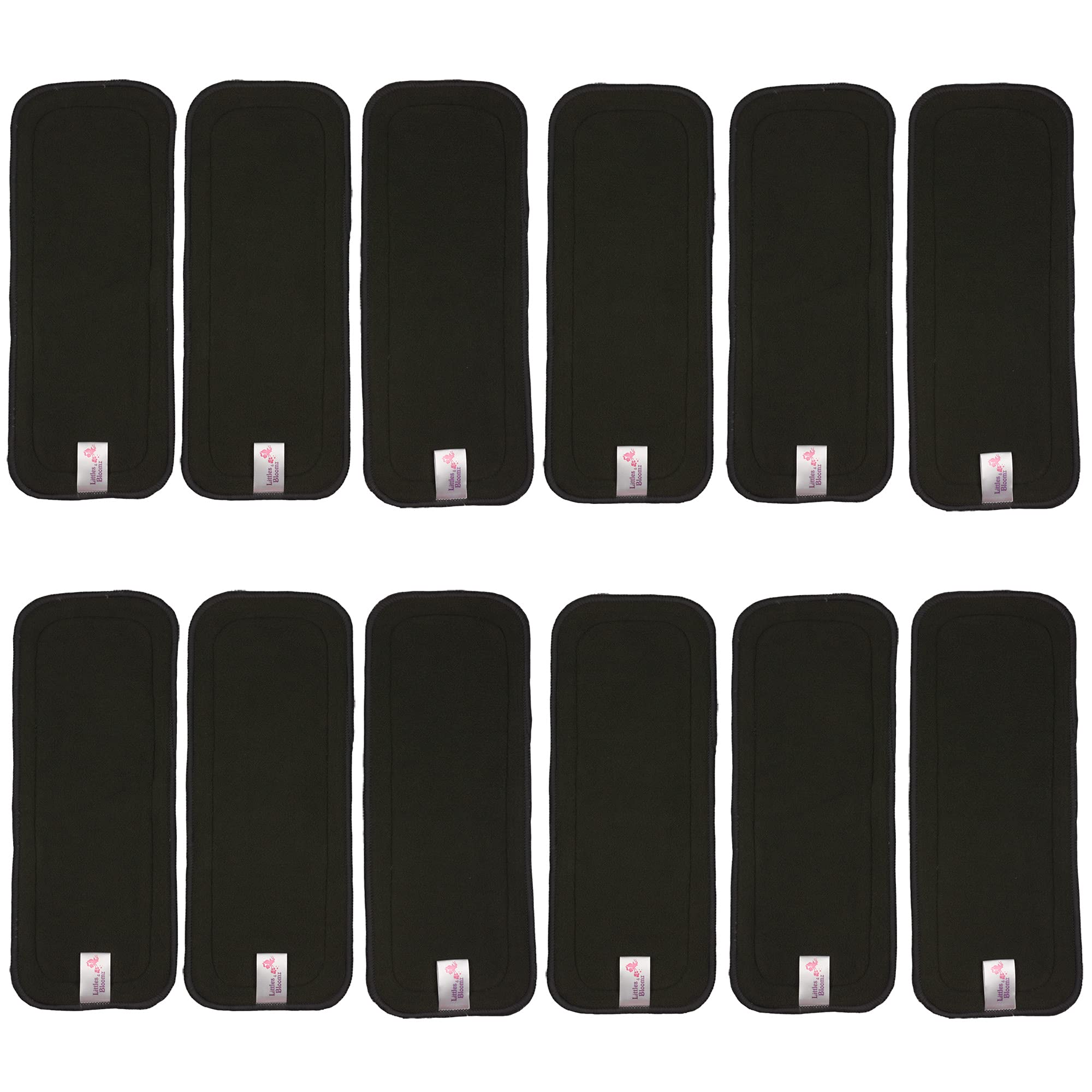 Littles & Bloomz 12 Charcoal Reusable Nappy Inserts, Booster Pads, BC12, One Size