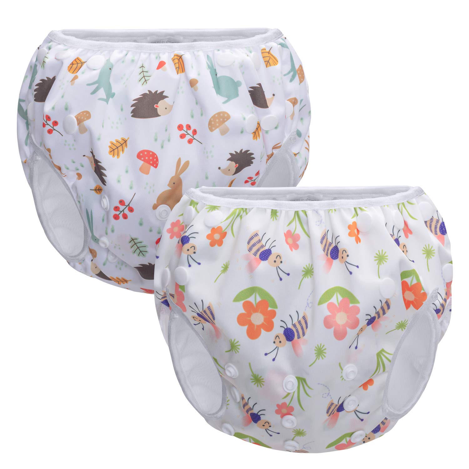 Teamoy 2 Packs Reusable Baby Swim Nappies with Adjustable Snaps | Washable Baby Swimming Nappy, Reusable Swimming Diaper for Swimming Lessons, Holiday, One Size