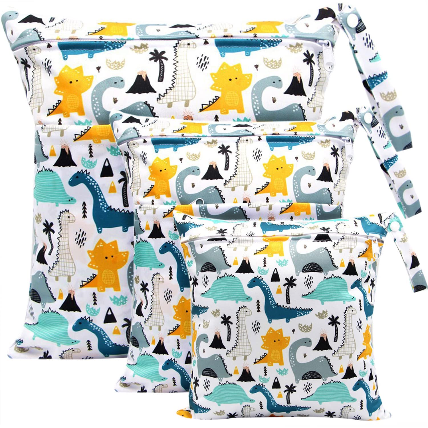 Wet Bag, Cloth Nappy Bags, 3 PCS Produce Bags Wet Dry Suit Bag Storage Organiser, Waterproof Washable Reusable Large Double Zipper Bag, One Size